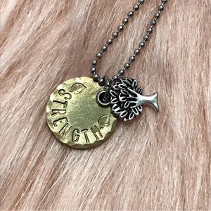 Strength Tree Charm Handstamped Necklace